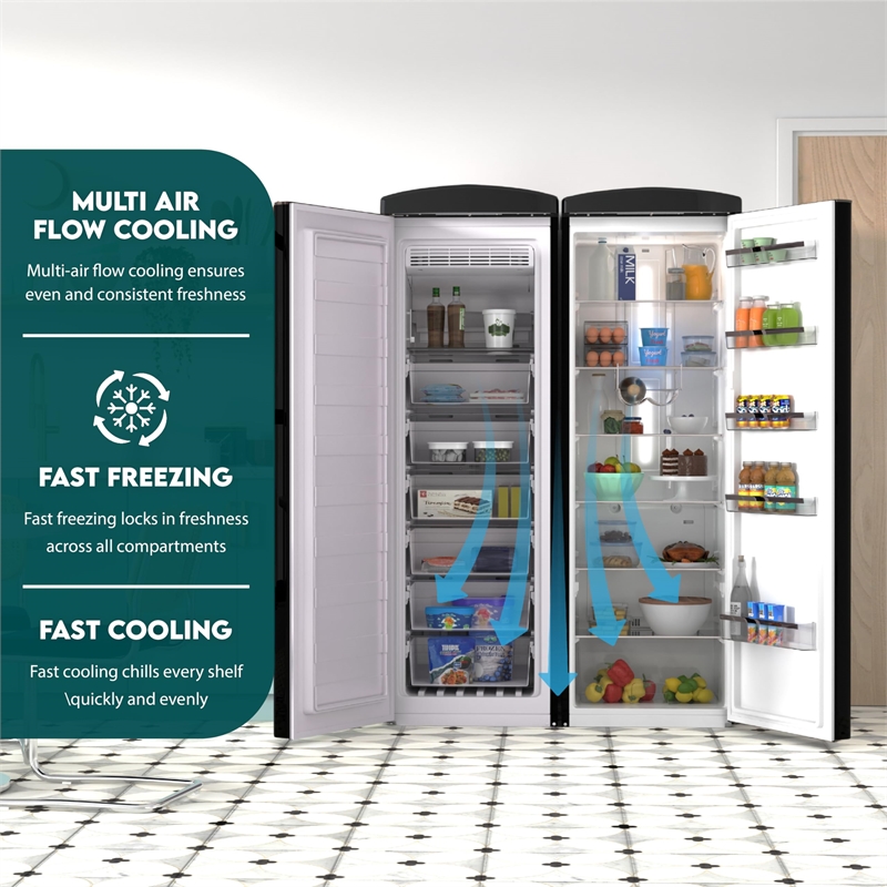 Pemberly Row Contemporary Retro Refrigerator-Freezer Set in Black