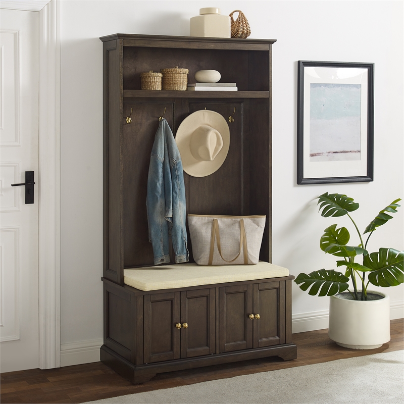 Pemberley Row Engineered Wood Coffee Hall Tree Rectangular Cushioned Bench