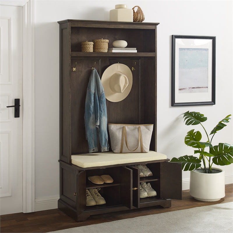 Pemberley Row Engineered Wood Coffee Hall Tree Rectangular Cushioned Bench
