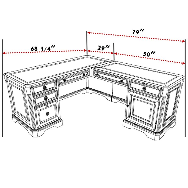 Pemberly Row Wood Executive L-Shaped Computer Desk in Mahogany