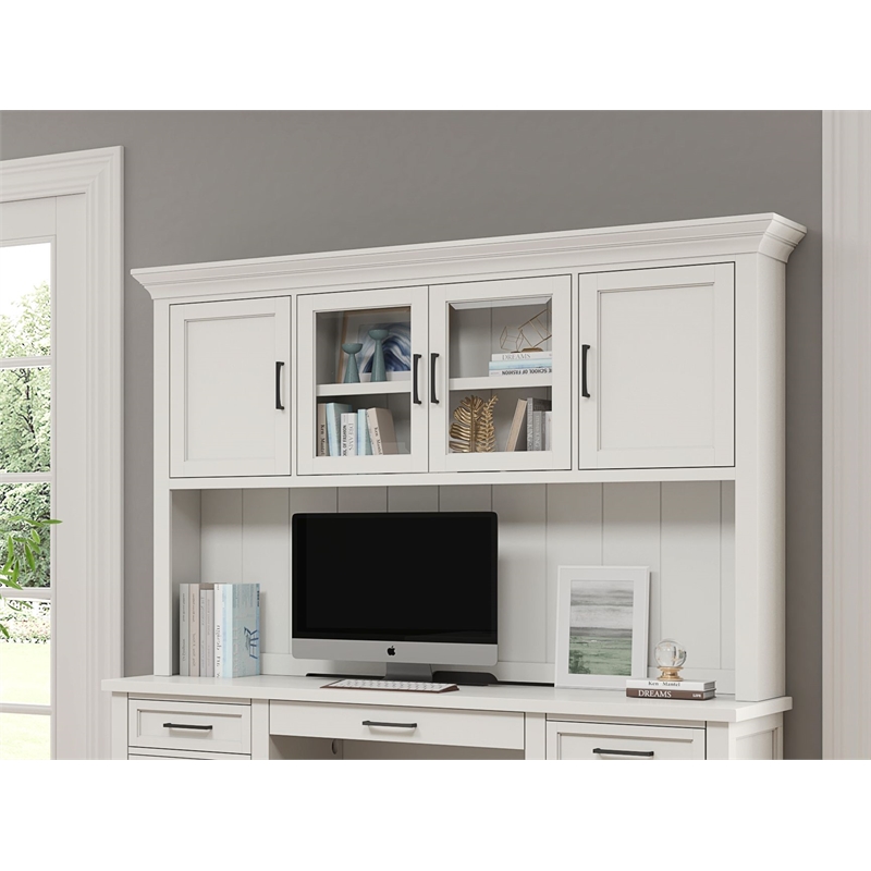 Pemberly Row Wood Hutch With Doors Storage Hutch in White- Fully Assembled
