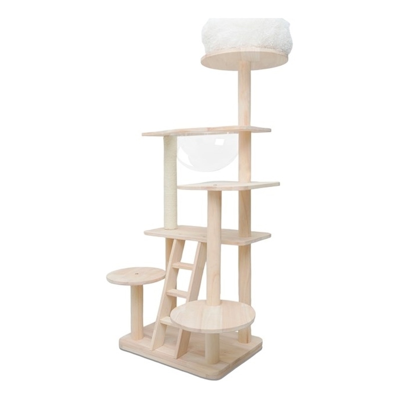 Pemberly Row Oaken Cat Tower Cat Tree Cat Condo With Space Capsule Nest