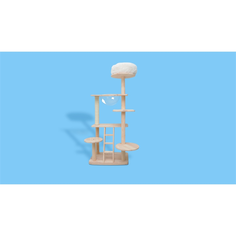 Pemberly Row Oaken Cat Tower Cat Tree Cat Condo With Space Capsule Nest
