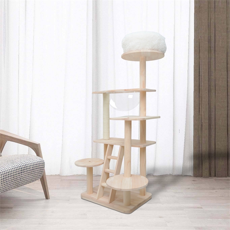 Pemberly Row Oaken Cat Tower Cat Tree Cat Condo With Space Capsule Nest