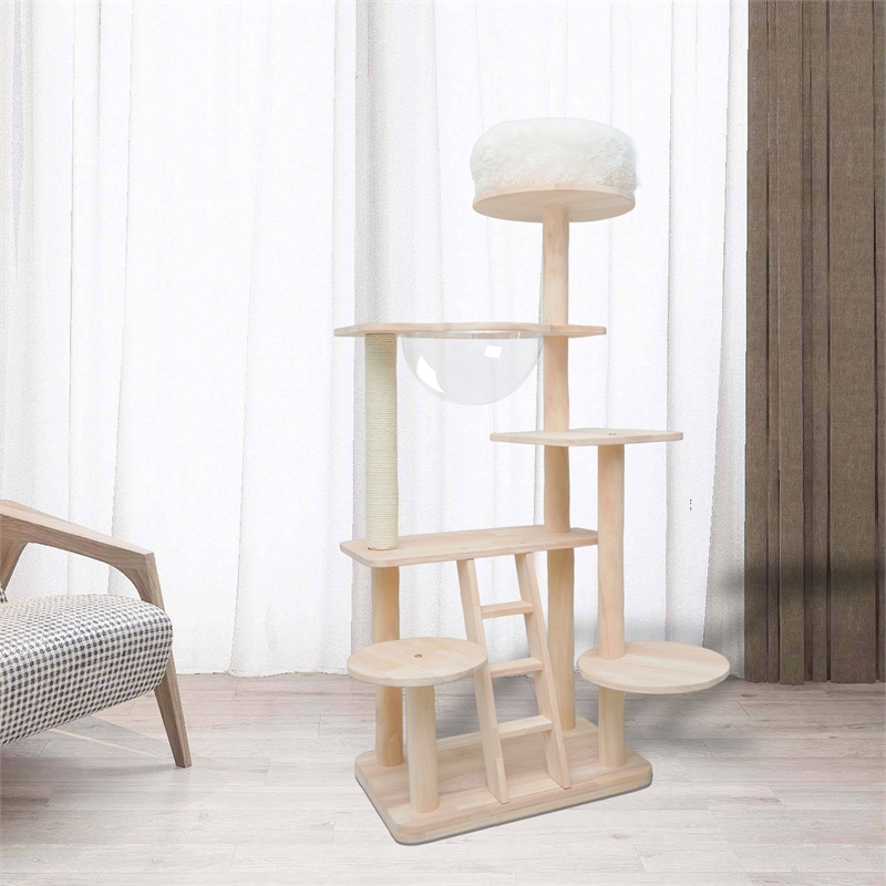 Pemberly Row Oaken Cat Tower Cat Tree Cat Condo With Space Capsule Nest