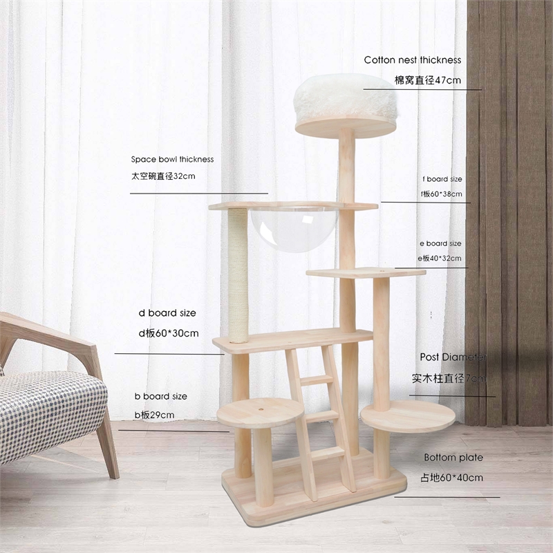 Pemberly Row Oaken Cat Tower Cat Tree Cat Condo With Space Capsule Nest