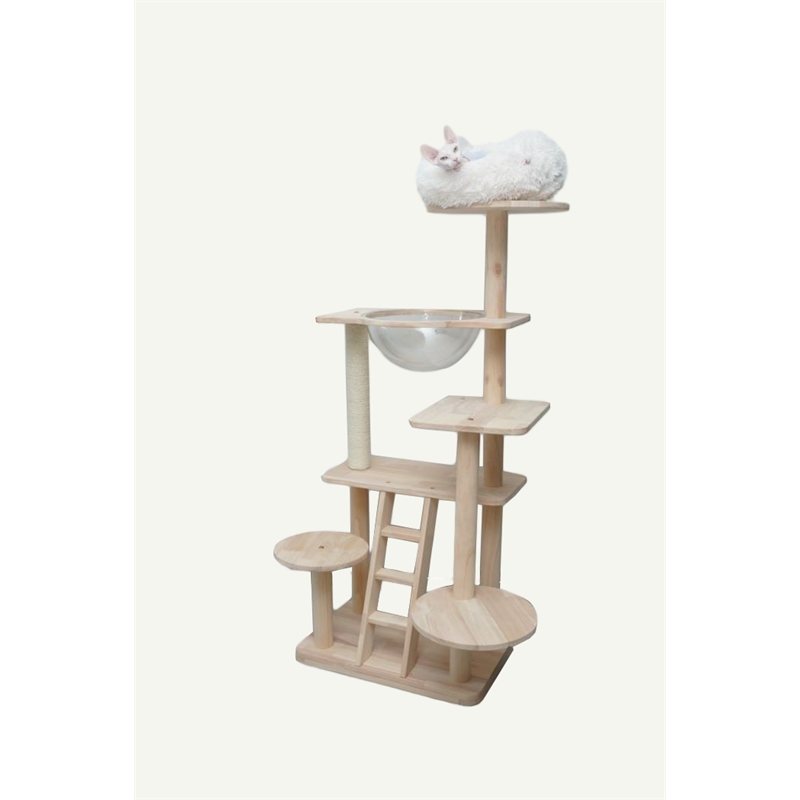 Pemberly Row Oaken Cat Tower Cat Tree Cat Condo With Space Capsule Nest
