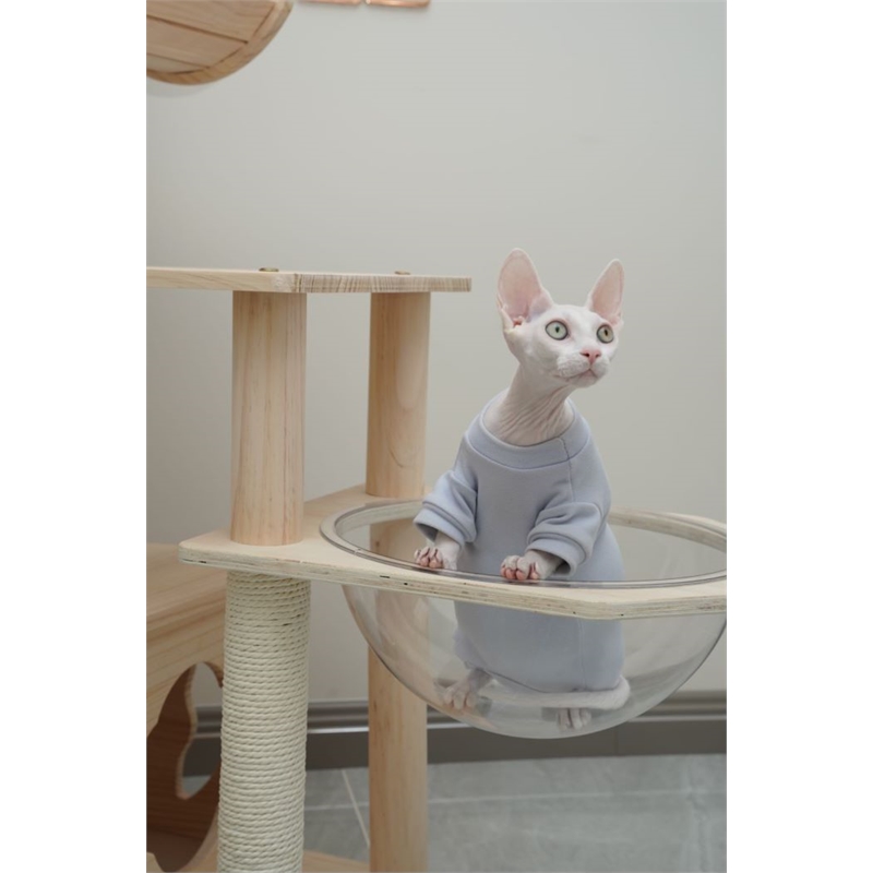 Pemberly Row Oaken Cat Tower Cat Tree Cat Condo With Space Capsule Nest