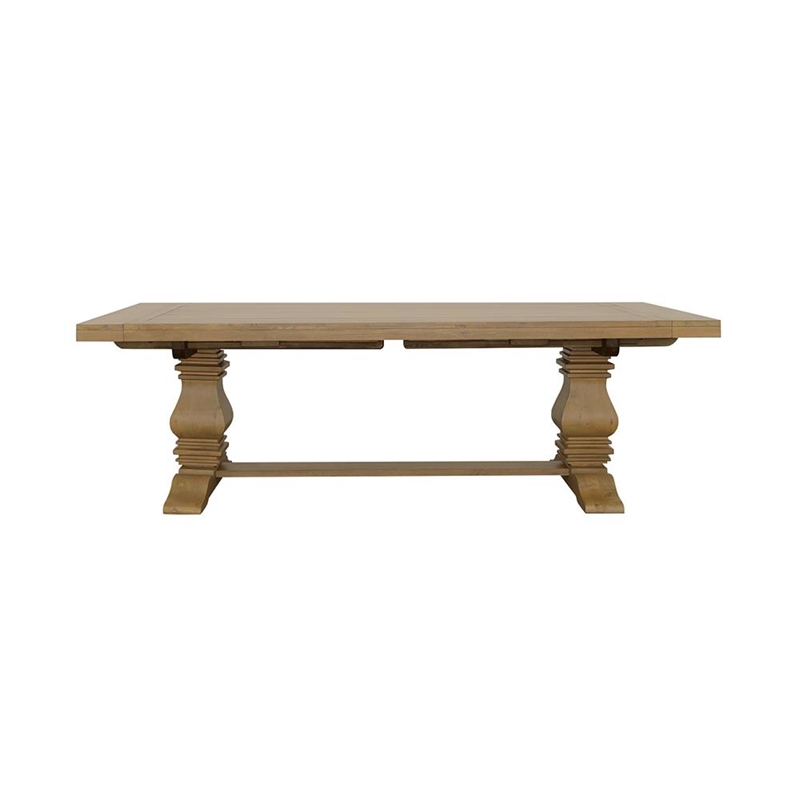 Pemberly Row Extendable Double Pedestal Wood Dining Table in Natural