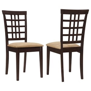 Pemberly Row Transitional Lattice Back Wood Dining Chairs in Cappuccino