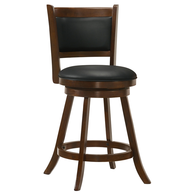 Pemberly Row Upholstered Faux Leather Swivel Counter Height Stools in Black
