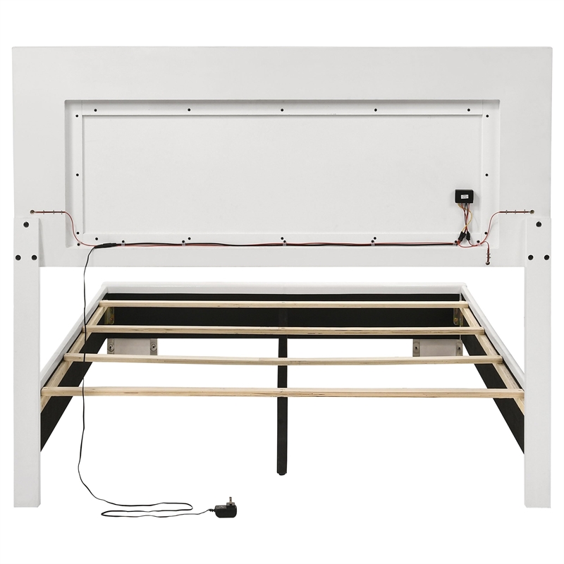 Pemberly Row Polyurethane Full Panel Bed with LED Lighting in White