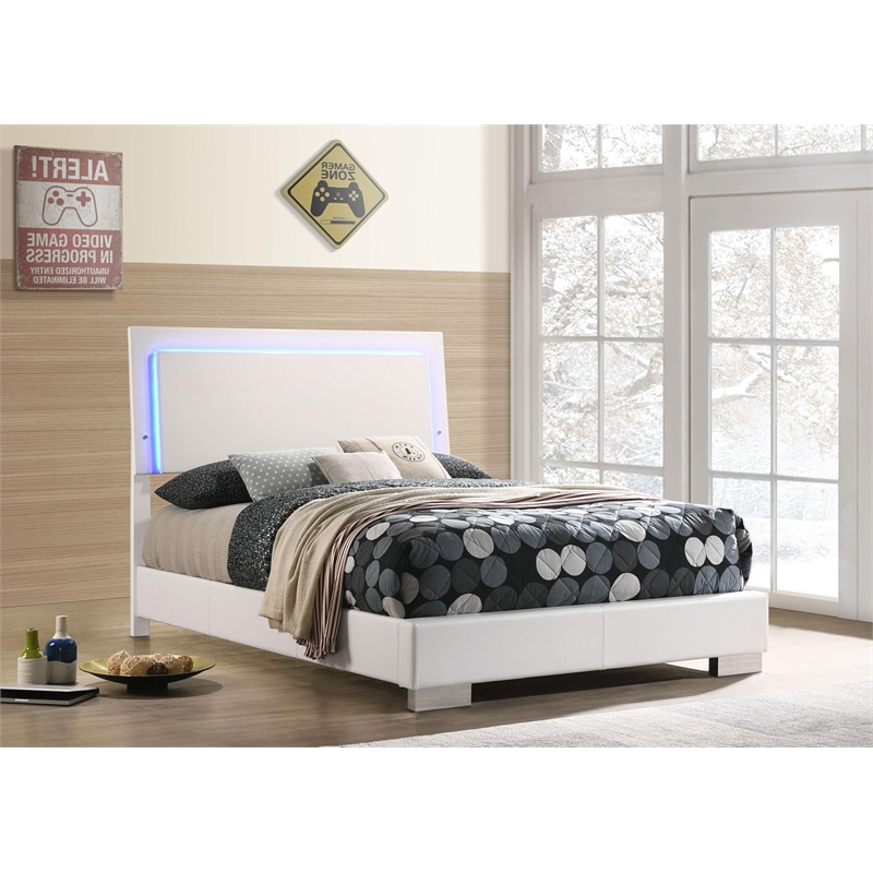Pemberly Row Polyurethane Full Panel Bed with LED Lighting in White