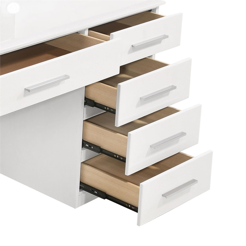 Pemberly Row 9-drawer Wood Vanity Desk with Lighted Mirror Glossy White