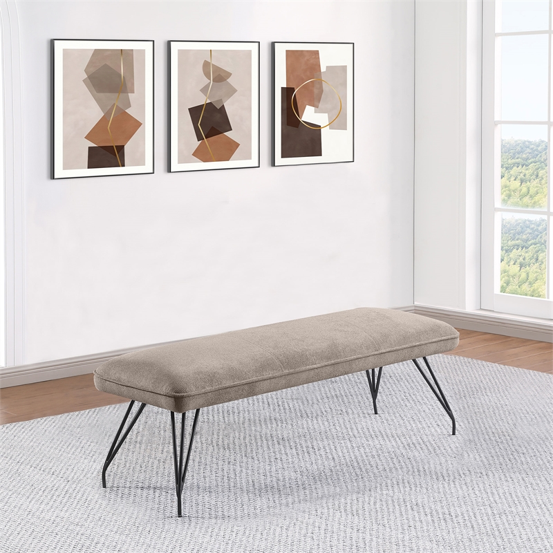 Pemberly Row Mid-Century Fabric Upholstered Dining Bench Taupe