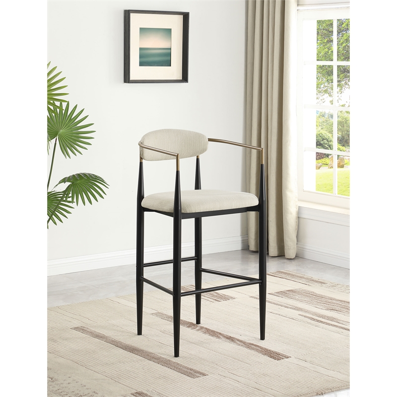 Pemberly Row Contemporary Fabric Upholstered Bar Chairs in Beige