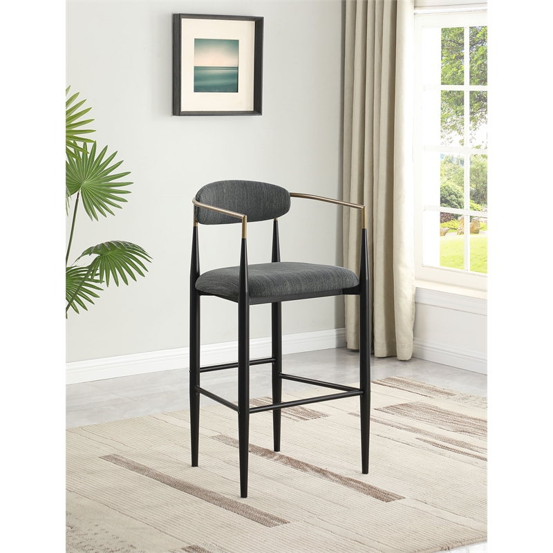 Pemberly Row Contemporary Fabric Upholstered Bar Chairs in Dark Gray