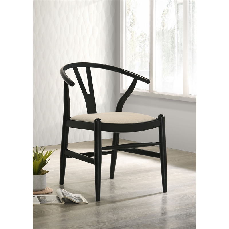 Pemberly Row Mid-Century Wood Wishbone Dining Side Chairs in Black