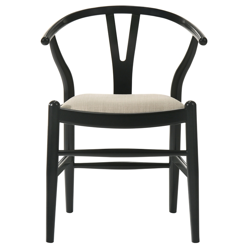 Pemberly Row Mid-Century Wood Wishbone Dining Side Chairs in Black