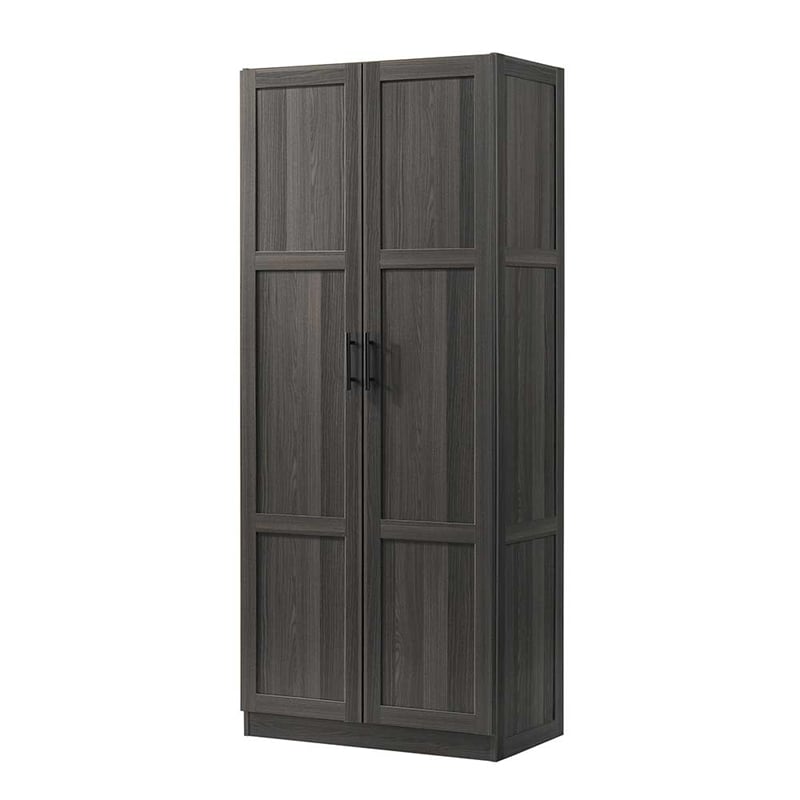 Pemberly Row Engineered Wood Storage Cabinet in Dark Wood/Graphite Black