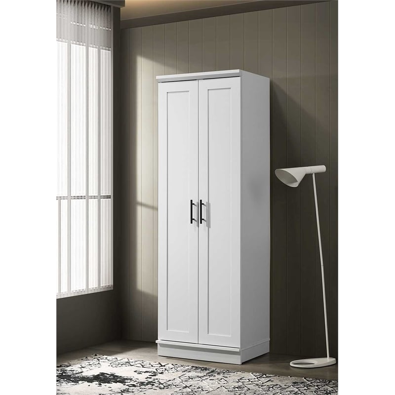 Pemberly Row Contemporary Engineered Wood Storage Cabinet in White