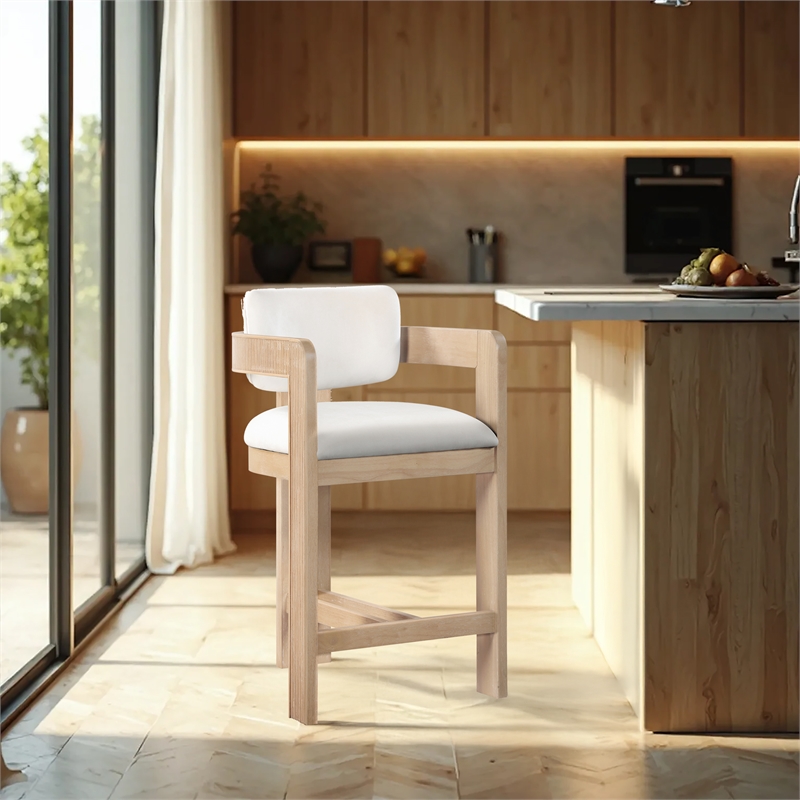 Pemberly Row Contemporary Counter Height Ultra Luxe Cream Velvet Stool