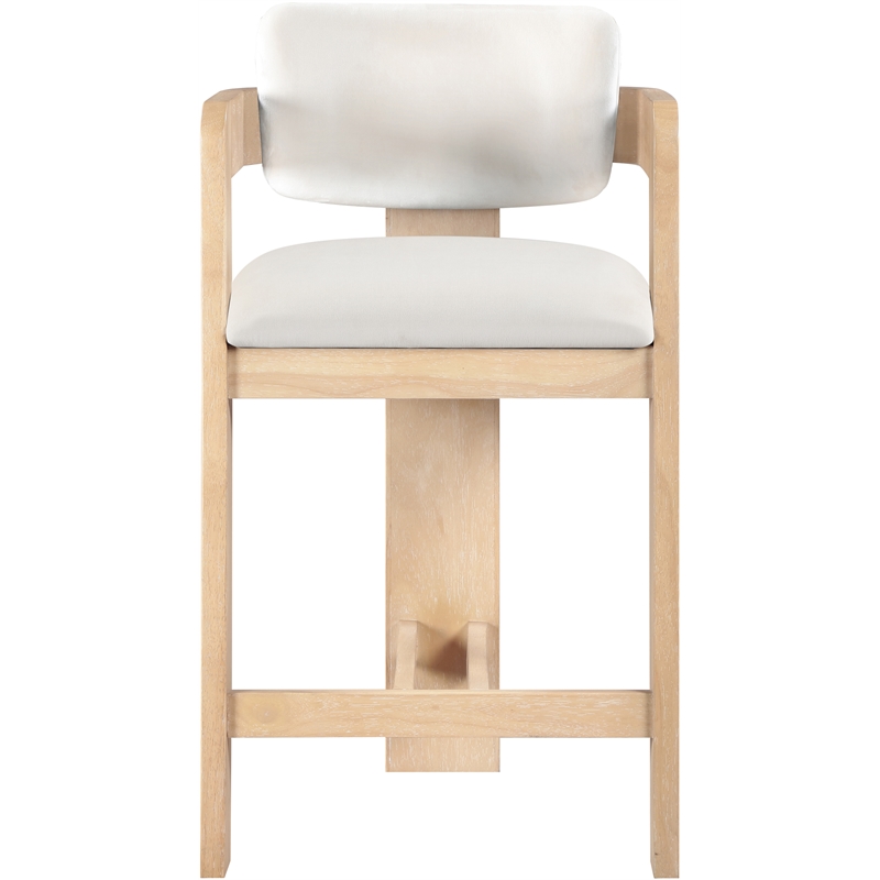 Pemberly Row Contemporary Counter Height Ultra Luxe Cream Velvet Stool