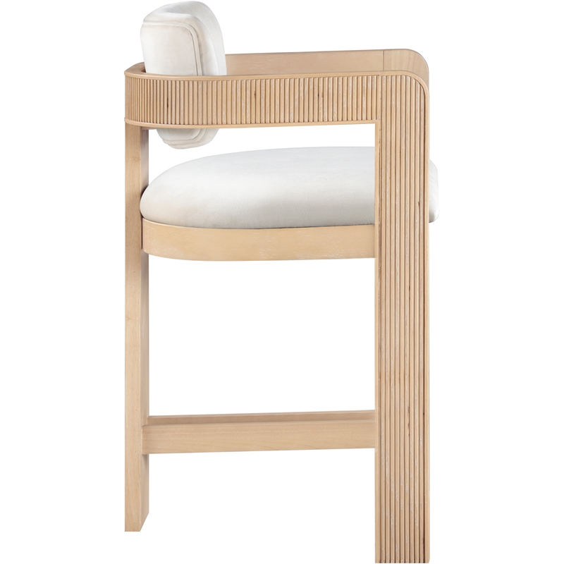 Pemberly Row Contemporary Counter Height Ultra Luxe Cream Velvet Stool