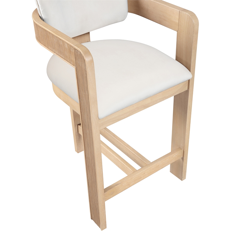 Pemberly Row Contemporary Counter Height Ultra Luxe Cream Velvet Stool