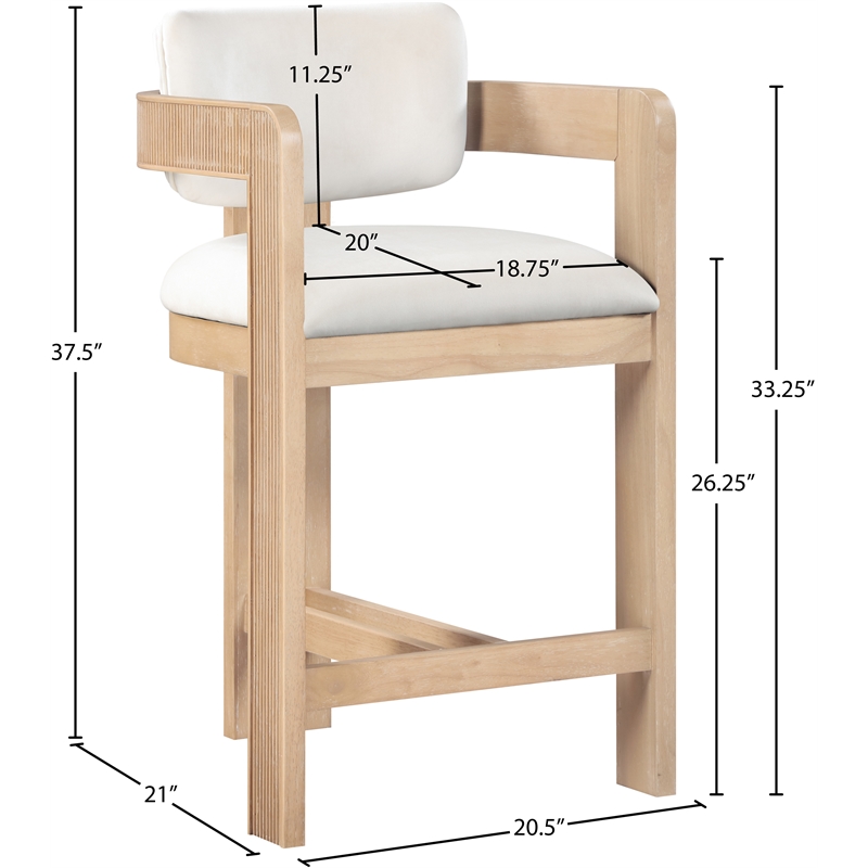 Pemberly Row Contemporary Counter Height Ultra Luxe Cream Velvet Stool