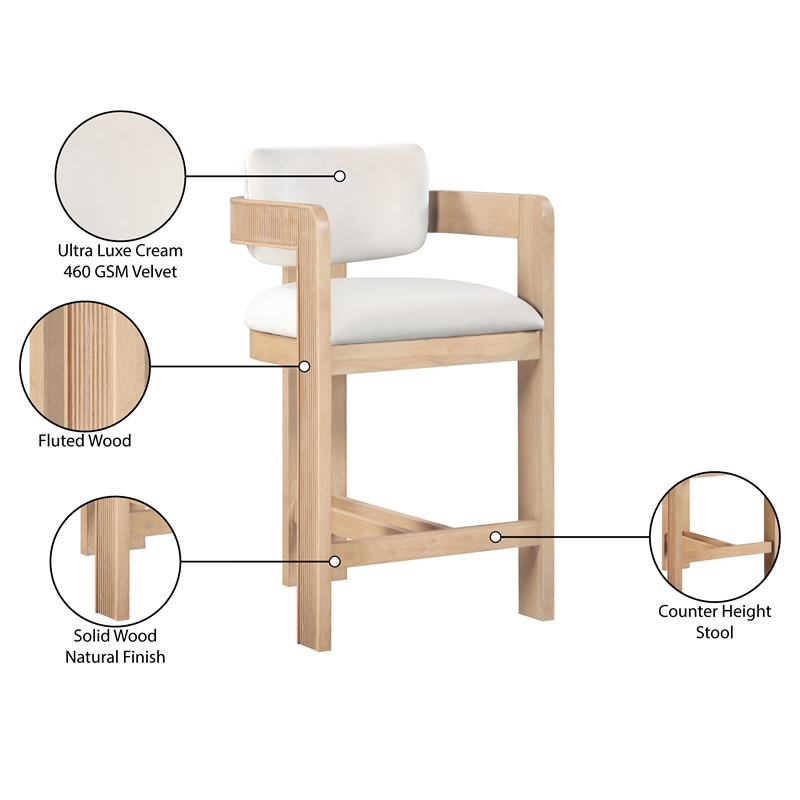 Pemberly Row Contemporary Counter Height Ultra Luxe Cream Velvet Stool