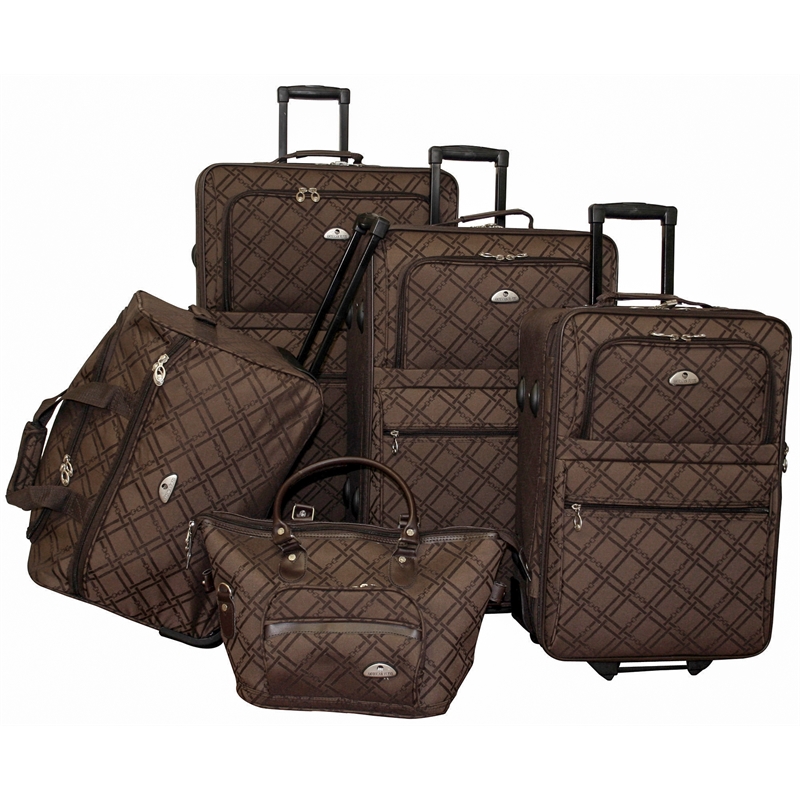 Pemberly Row Traditional Polyester 5-Piece Luggage Set in Chocolate