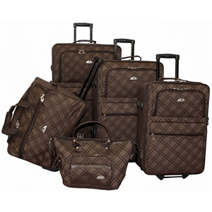 Pemberly Row Traditional Polyester 5-Piece Luggage Set in Chocolate