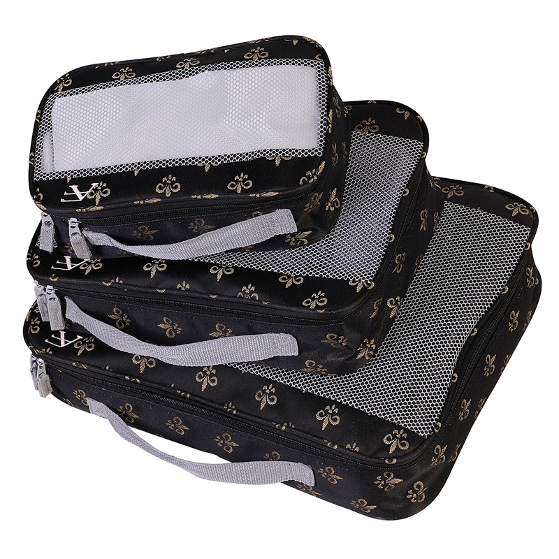 Pemberly Row Traditional Polyester 3 Piece Packing Cubes Set in Black