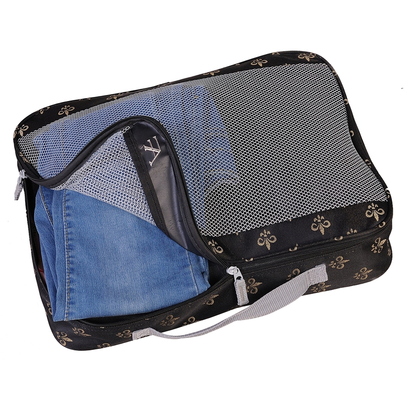 Pemberly Row Traditional Polyester 3 Piece Packing Cubes Set in Black
