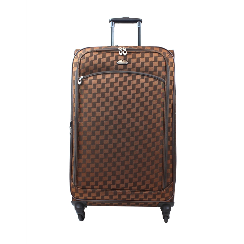 Pemberly Row Traditional Polyester 5-Piece Spinner Luggage Set in Brown