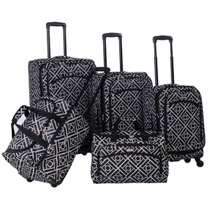 Pemberly Row Traditional Polyester 5-Piece Luggage Set in Black