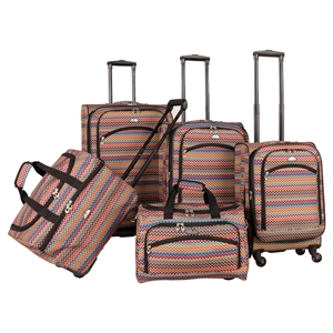 Pemberly Row Traditional Polyester 5-Piece Spinner Luggage Set in Pink
