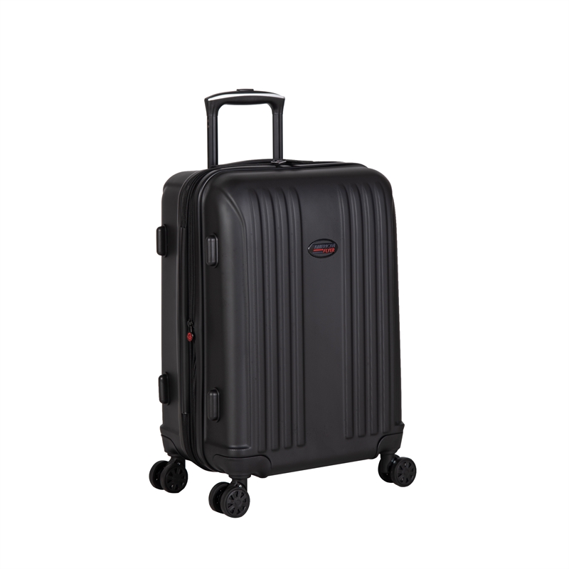 Pemberly Row Traditional Plastic 3-Piece Hardside Spinner Luggage Set in Black