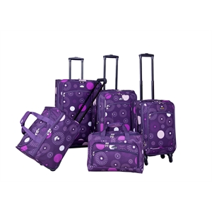 Pemberly Row Traditional Polyester 5-Piece Spinner Luggage Set in Purple