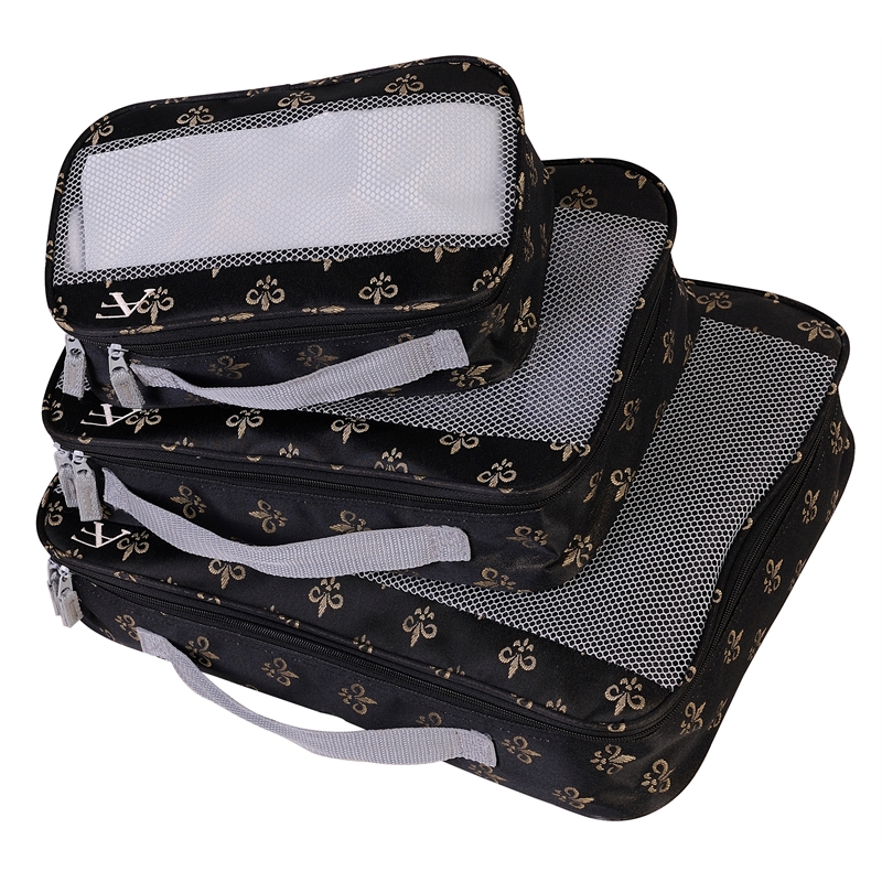 Pemberly Row Traditional Polyester 3 Piece Packing Cubes Set in Brown