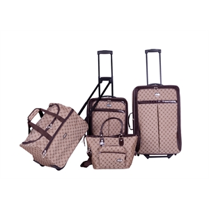 Pemberly Row Traditional Polyester 4-Piece Luggage Set in Brown