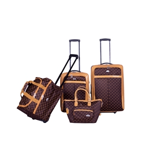 Pemberly Row Traditional Polyester 4-Piece Luggage Set in Chocolate