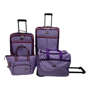 Pemberly Row Traditional Polyester 4-Piece Luggage Set in Purple
