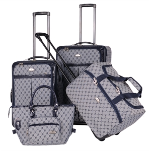 Pemberly Row Traditional Polyester 4-Piece Luggage Set in Navy