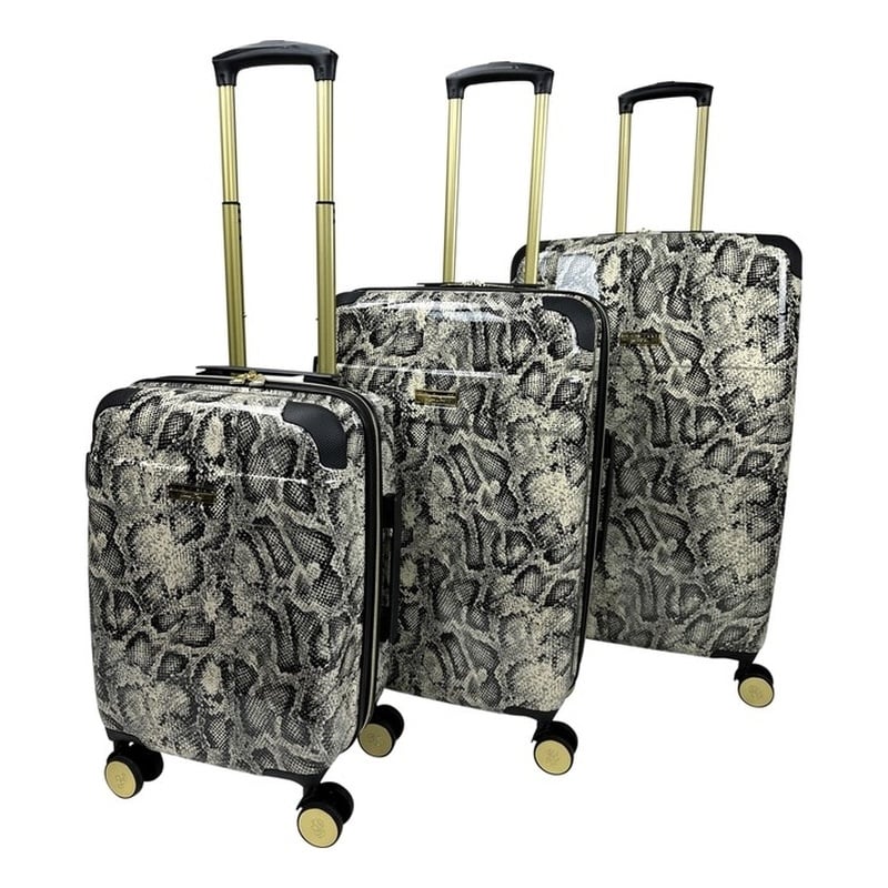 Pemberly Row Traditional Plastic Python 3-Piece Hardside Spinner Set in Gray