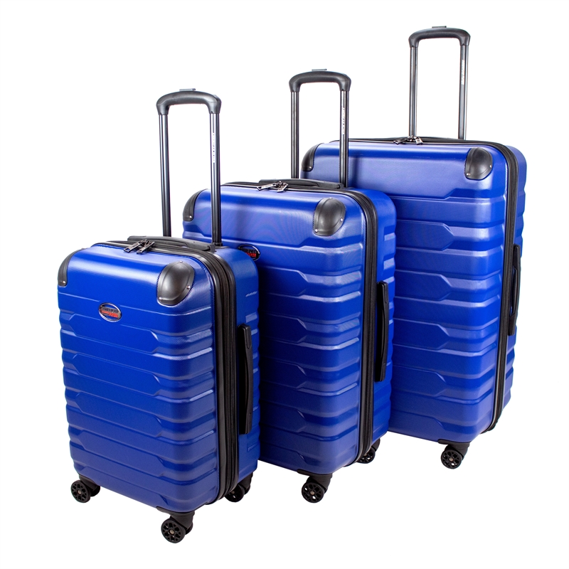 Pemberly Row Traditional Plastic 3-Piece Hardside Luggage Set in Blue