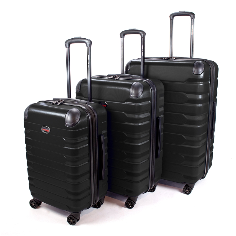 Pemberly Row Traditional Plastic 3-Piece Hardside Luggage Set in Black