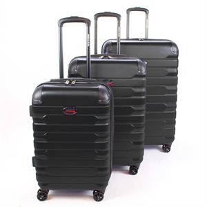 Pemberly Row Traditional Plastic 3-Piece Hardside Luggage Set in Black