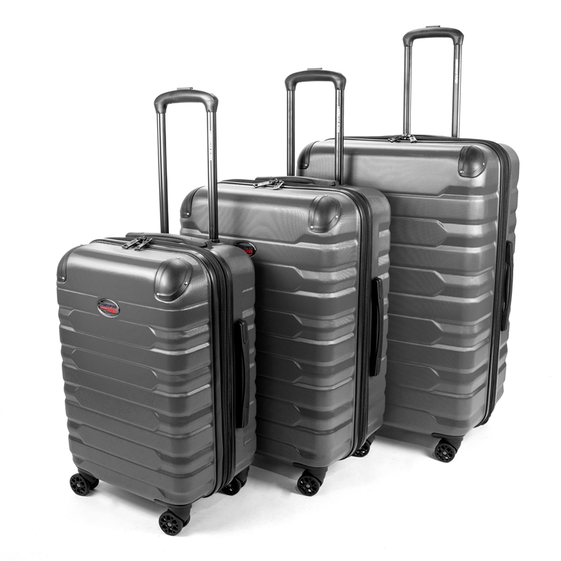 Pemberly Row Traditional Plastic 3-Piece Hardside Luggage Set in Gray